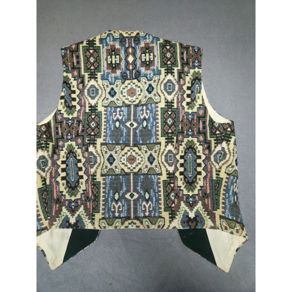 Cassidy's Casuals Vintage Southwestern Tapestry Vest Green Velvet Trim Med READ - Picture 4 of 7